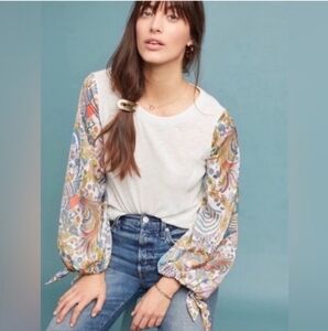 EUC Anthropologie Maybelle Balloon Tied-Sleeve Top Size Small